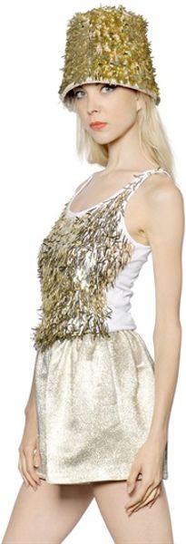 DsquaredÂ² Sequined Cotton Jersey Tank Top in Gold (WHITEGOLD)