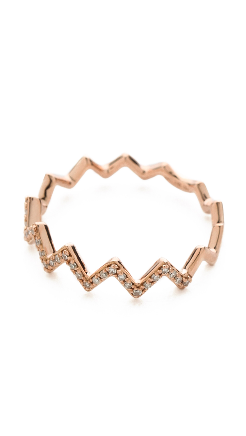 Ef Collection Pave Diamond Zigzag Stack Rings Rose Gold/Clear in Gold
