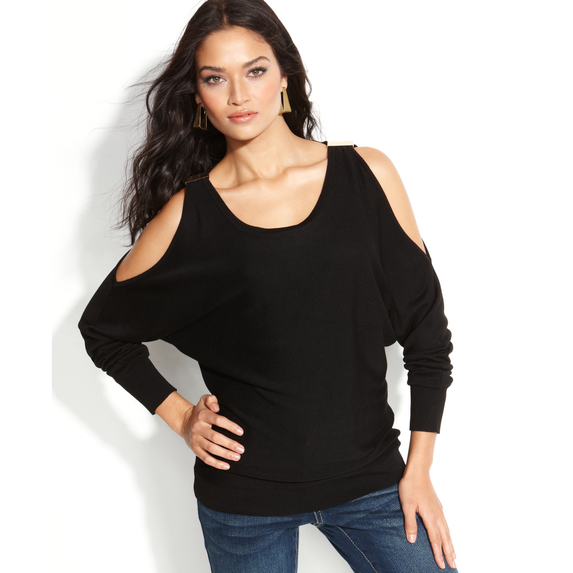 Inc International Concepts Dolmansleeve Shoulderless Sweater in Black