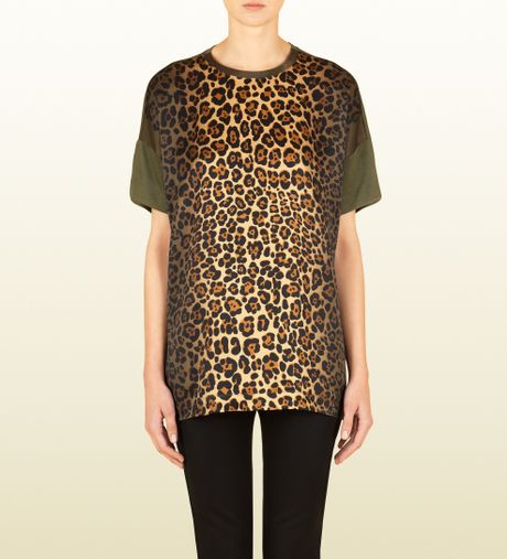 Gucci Jersey T-Shirt with Jaguar Print Silk Detail in Animal (jaguar) | Lyst