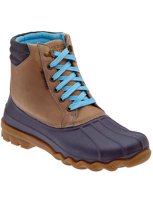 sperry duck boots navy and tan