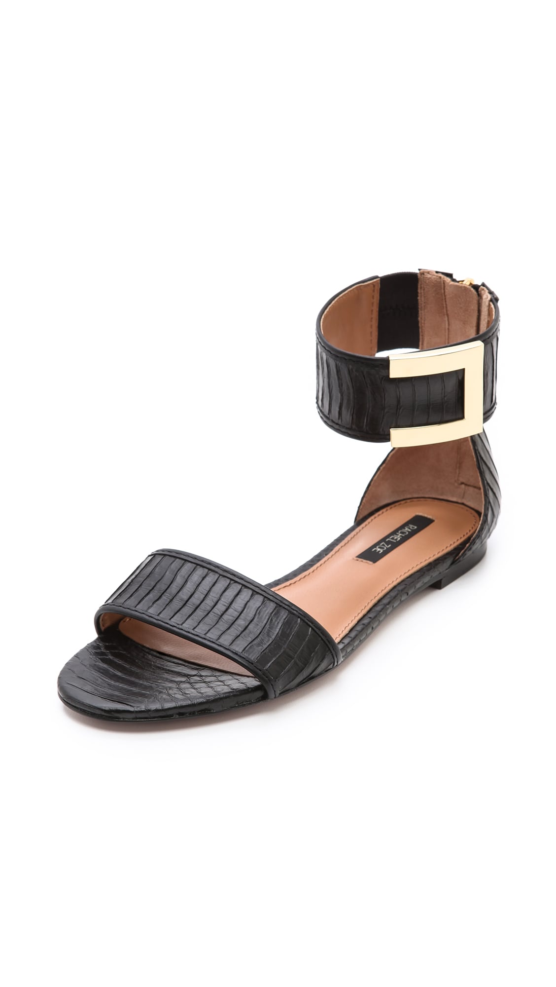 Rachel Zoe Gracie Snakeskin Flat Sandals in Black | Lyst