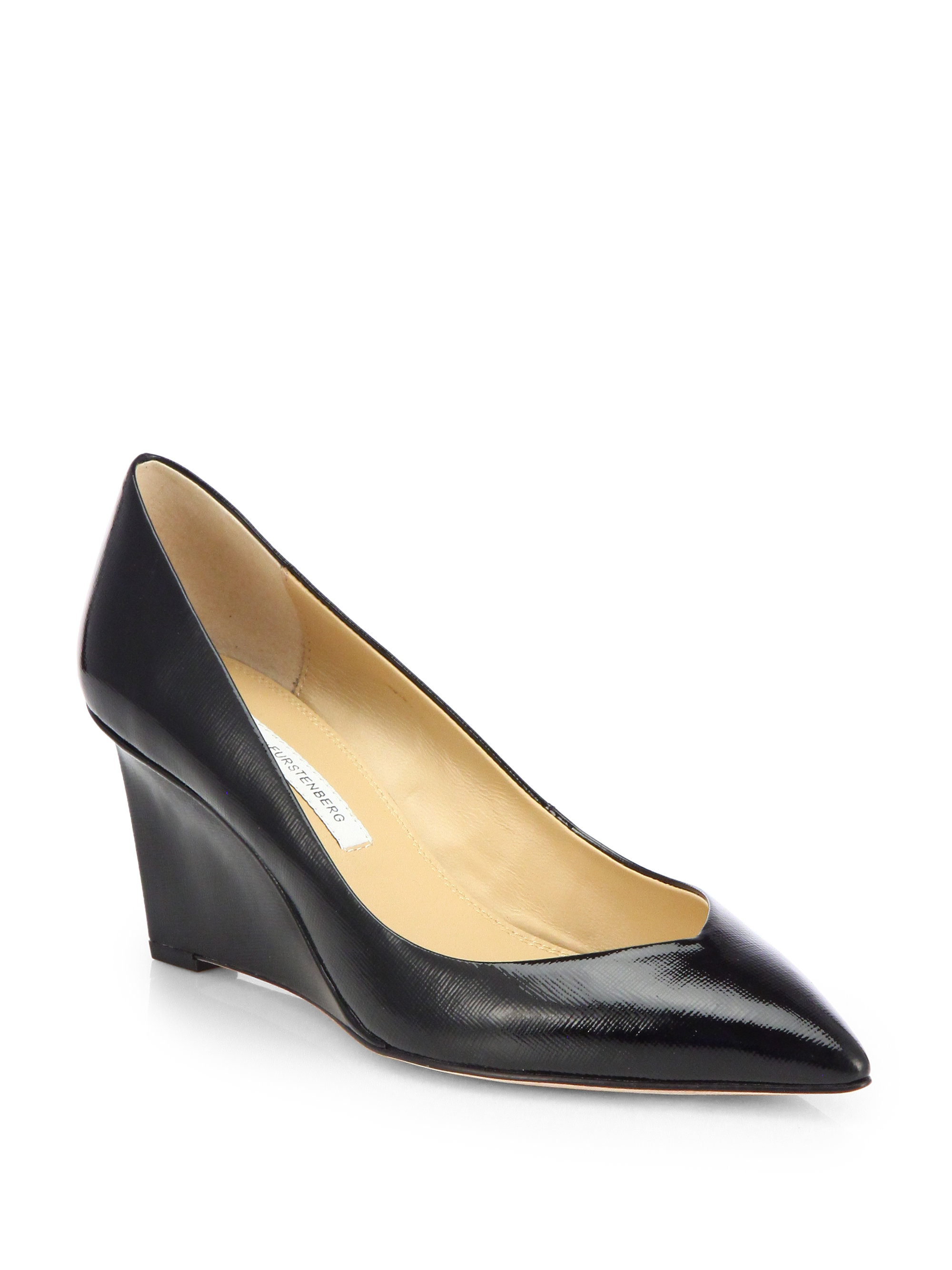 Diane Von Furstenberg Park Patent Leather Wedge Pumps in Black Lyst
