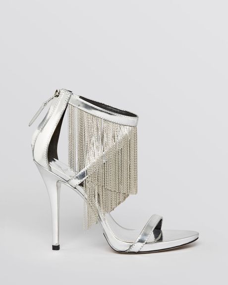 ... Brian Atwood Evening Sandals Condesa Fringe High Heel in Silver | Lyst