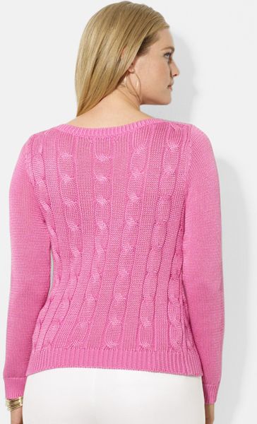 Lauren By Ralph Lauren Cable Knit Cotton Blend Sweater in Pink (Rendezvous Pink) | Lyst
