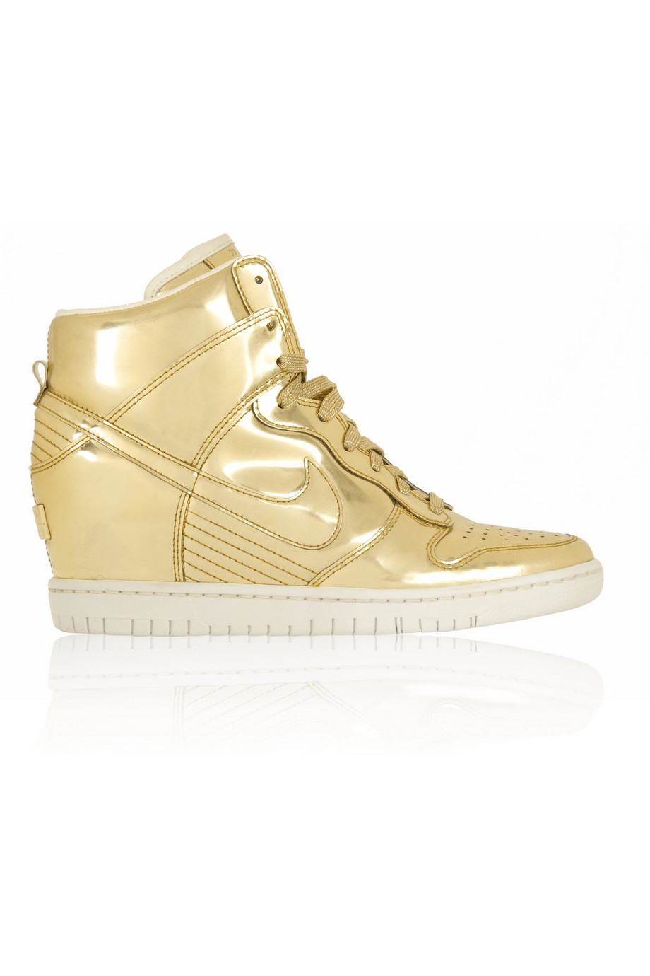 Nike Dunk Sky Hi Metallic Leather Wedge Sneakers in Gold | Lyst