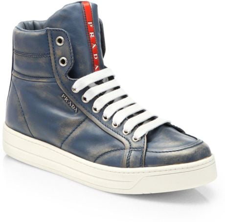 prada high top leather sneakers