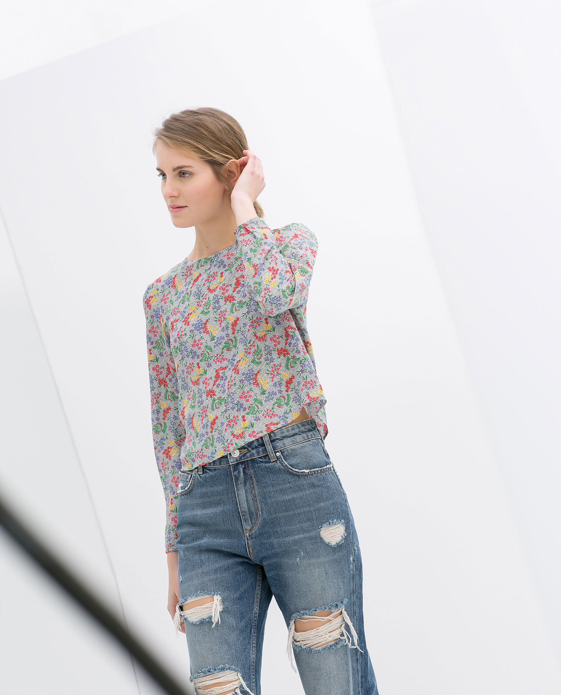 Zara Printed Crop Top in White (Ecru / Black) Lyst