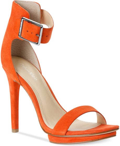 Calvin Klein Women'S Vivian High Heel Sandals in Orange (Orange Suede ...