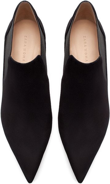 Zara Suede Pointed Ankle Boot with Elastic Sides in Black