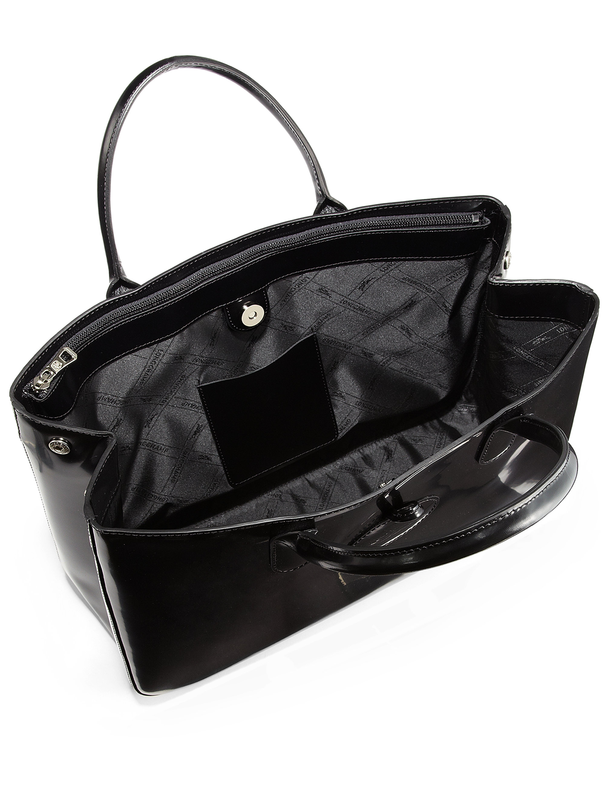 Longchamp Roseau Large Patent Leather Box Tote In Black Lyst