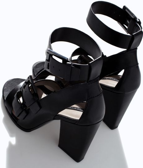 Zara High Heel Leather Sandal with Buckle in Black | Lyst