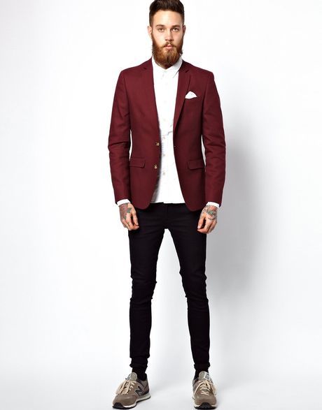 Asos Slim Fit Blazer In Cotton in Red for Men (Burgundy) | Lyst