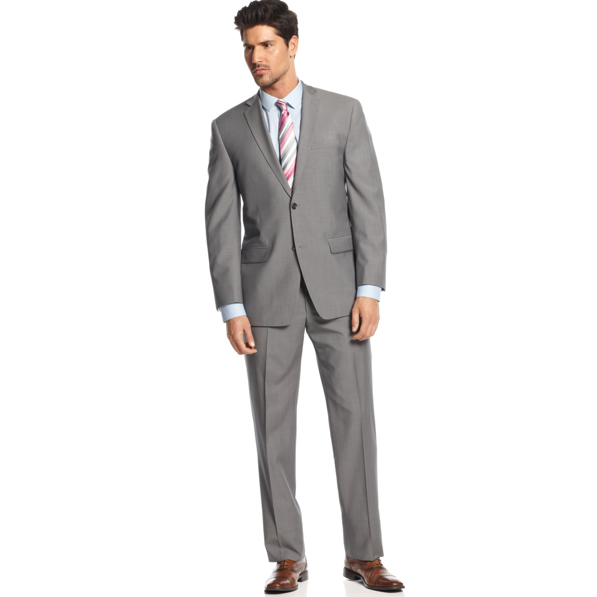 Andrew Marc Marc New York By Light Grey Solid Extra Slim Fit Suit in
