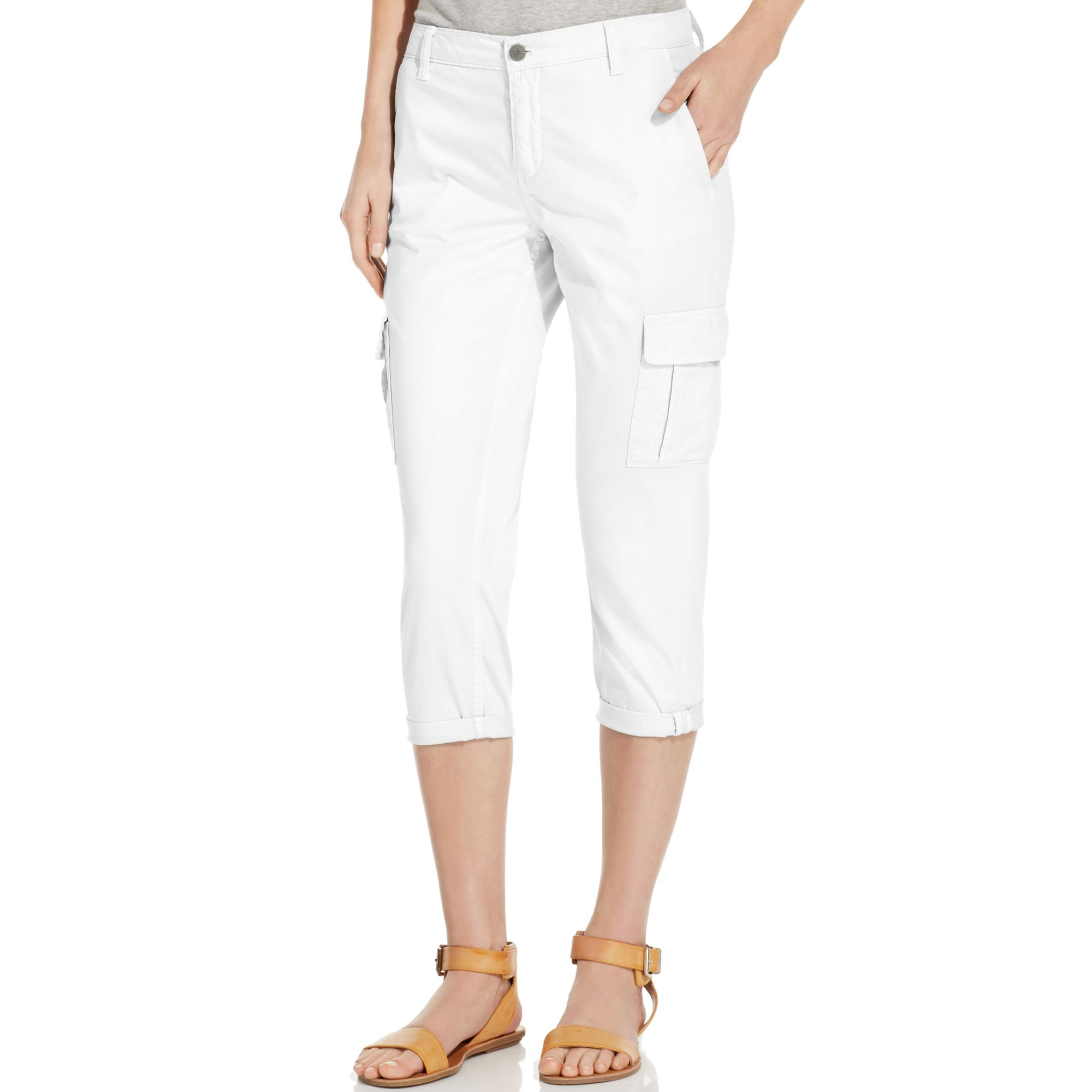 Calvin Klein Jeans Skinnyleg Cropped Cargo Pants in White (Vanilla) | Lyst