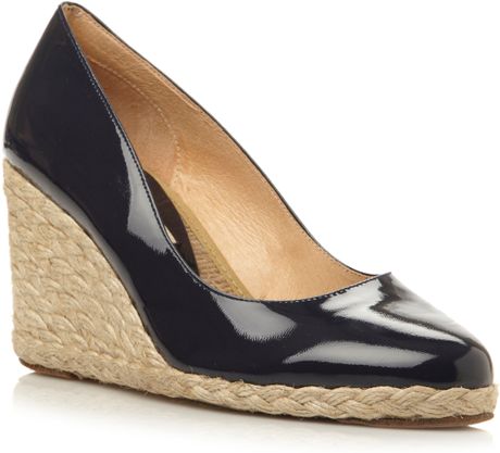 navy patent wedge shoes