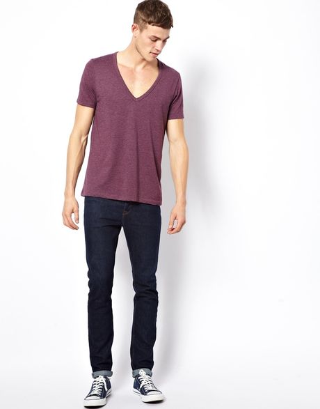 Asos Tshirt with Deep V Neck in Purple for Men (Purplemarl) | Lyst