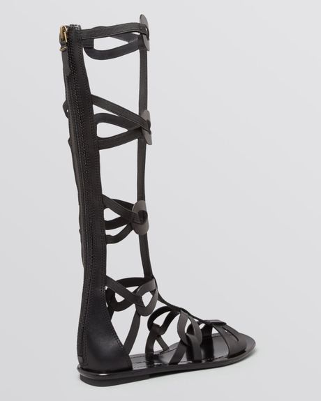 ... Spiga Flat Gladiator Sandals Destin Knee High in Gray (Black) | Lyst