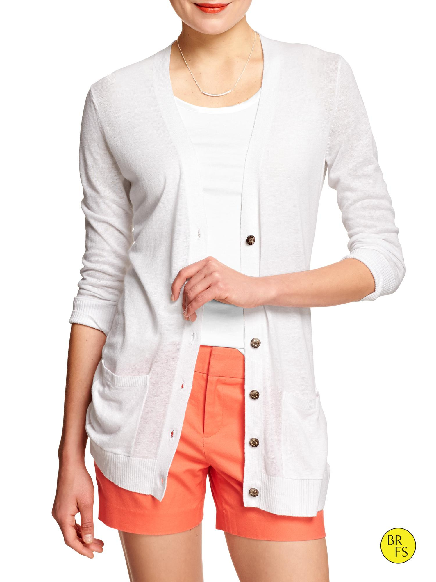 Banana Republic Factory V Neck Summer Cardigan with Pockets White in