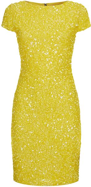 Alice + Olivia Taryn Fitted Sequin Dress in Yellow