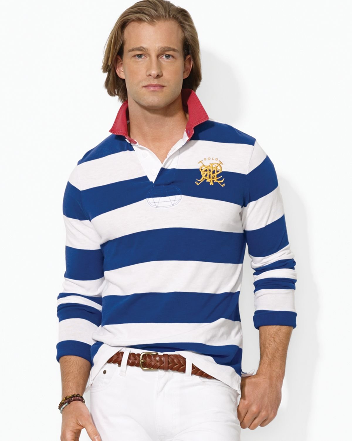 Ralph Lauren Polo Long Sleeve Cross Mallets Striped Rugby Shirt Custom