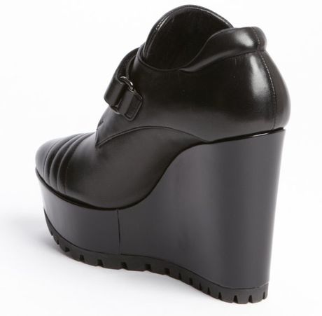 Prada Black Leather Wedge Ankle Boots in Black - Lyst