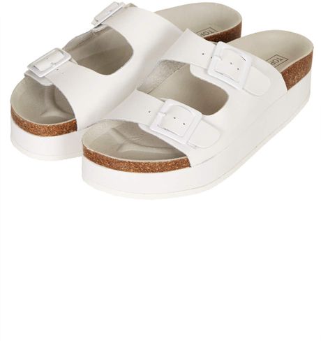 Topshop Fang Double Buckle Flatform Sandals in White | Lyst