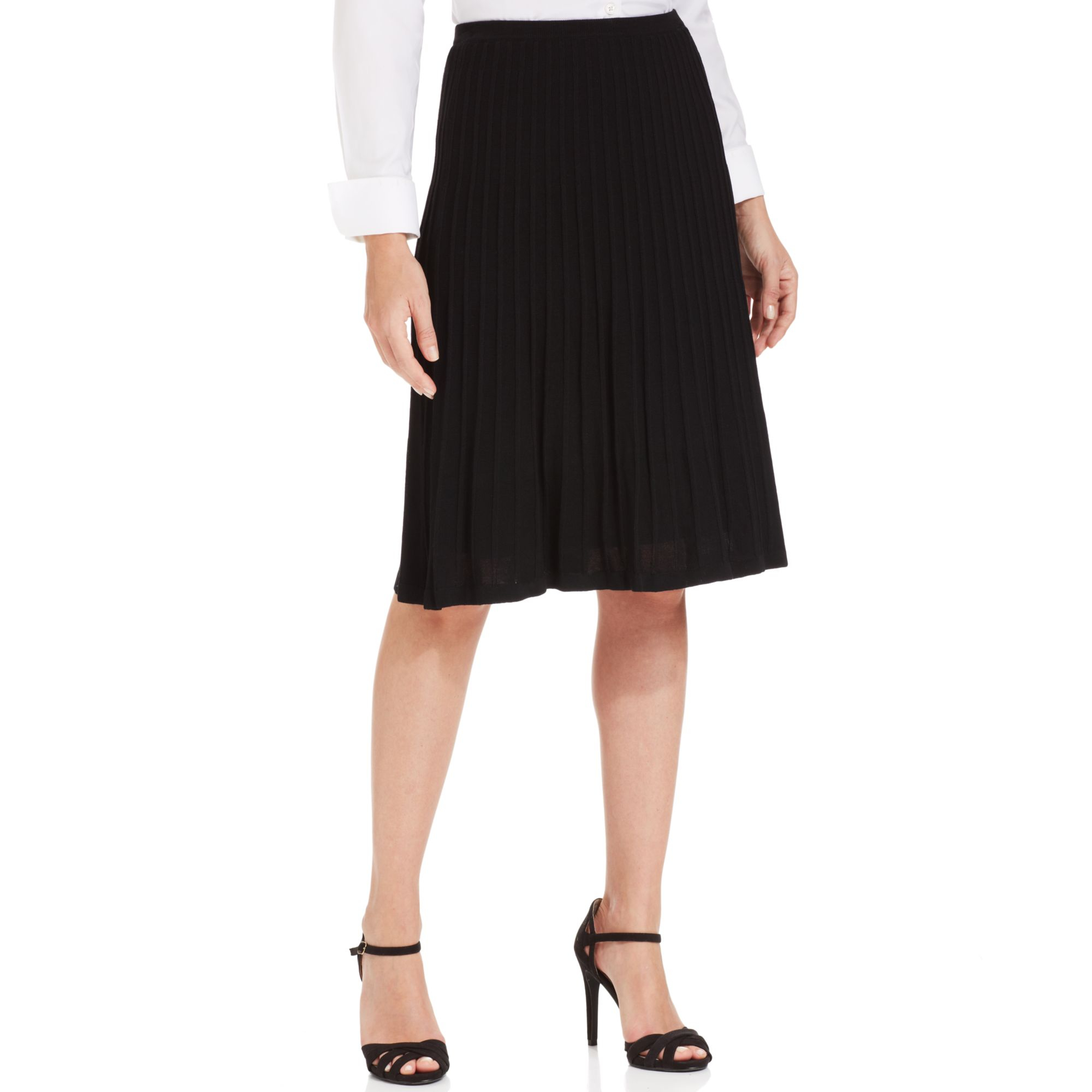 Jones New York Pleated Midi Skirt in Black Lyst