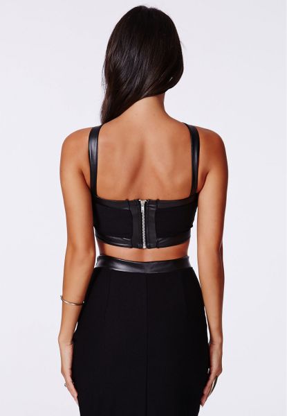 Missguided Faux Leather Panelled Crop Top In Black In Black Lyst