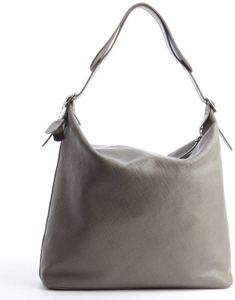 Longchamp Grey Leather Quadri Hobo Bag in Gray (grey) | Lyst