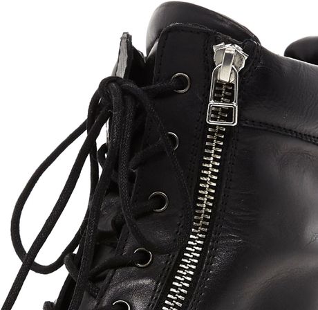 black patent chunky lace up biker boots