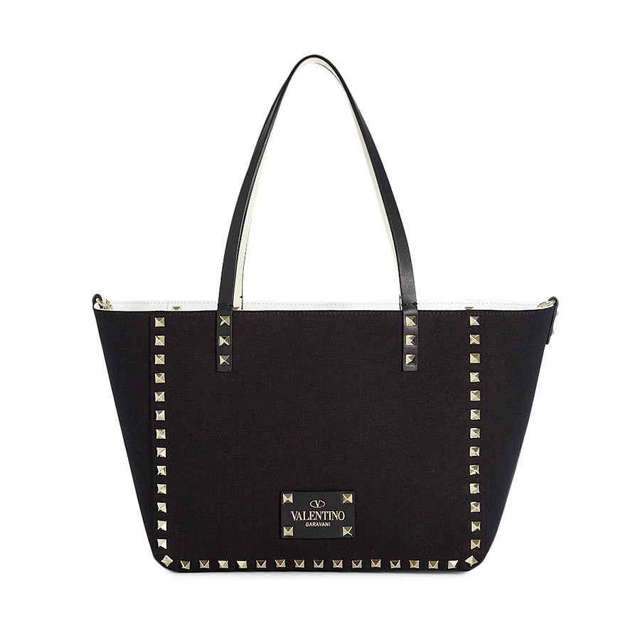 Valentino Small Canvas Reversible Tote in Black