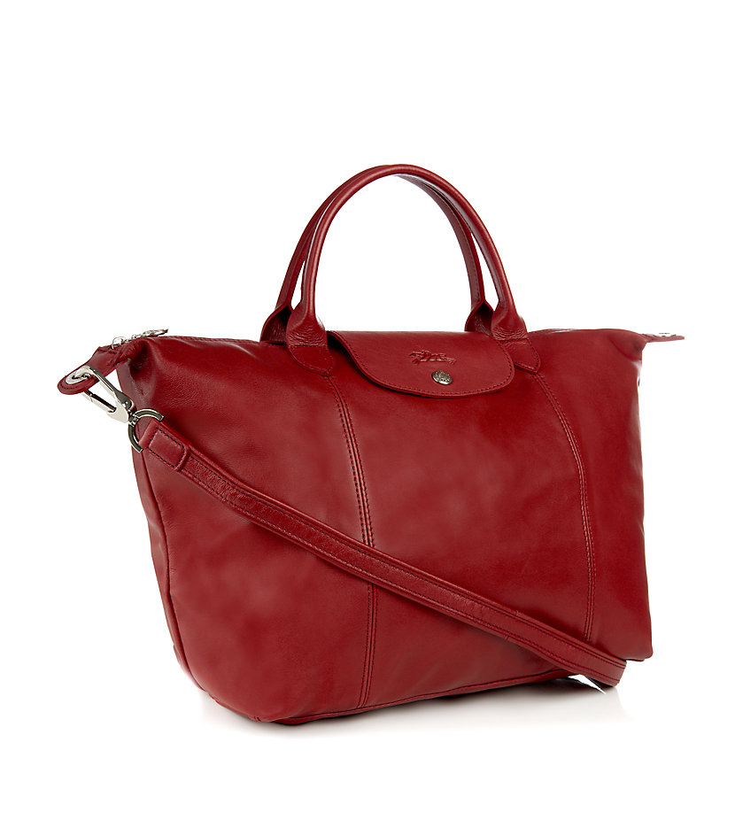 Longchamp Le Pliage Cuir Medium Handbag in Red | Lyst