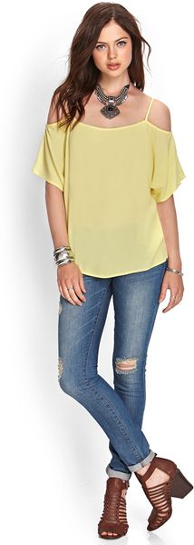 Forever 21 Offtheshoulder Woven Top in Yellow | Lyst