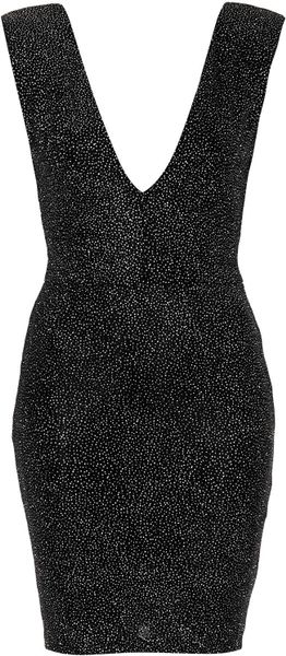 Topshop Plunge Neck Lurex Bodycon Dress In Black Lyst