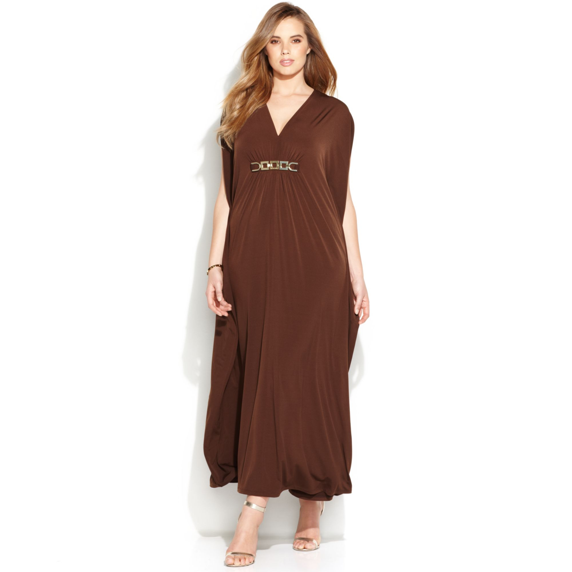 Michael Kors Plus Size Short-sleeve Chainlink Maxi Dress in Brown ...