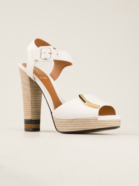 Fendi Chunky Heel Sandal in White (brown) | Lyst