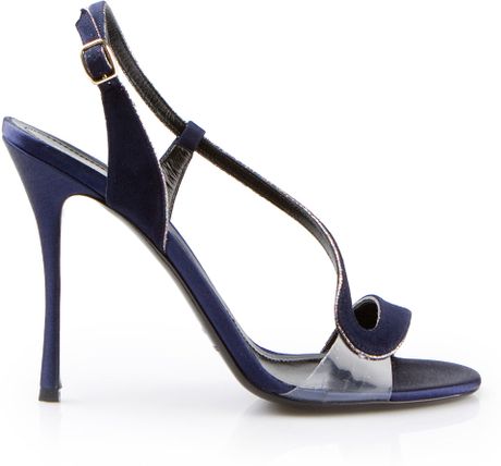 ... Navy Black and Glitter Satin High Heels Sandals in Blue (navy) | Lyst