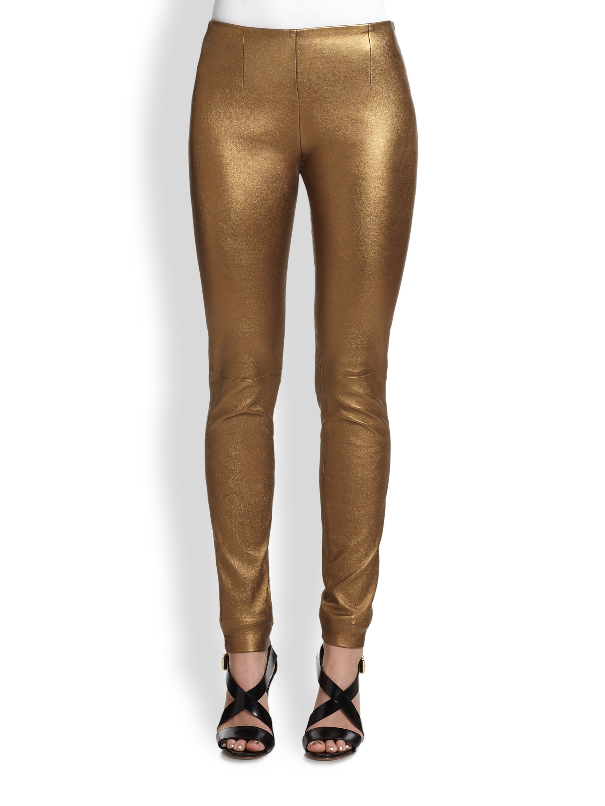 Ralph Lauren Black Label Metallic Stretch Leather Abbey Leggings In