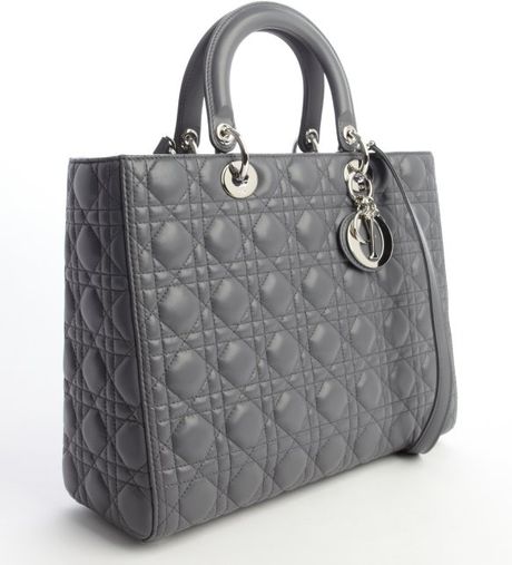 Dior Grey Cannage Leather Large Lady Dior Convertible Tote Bag in Gray (grey) | Lyst