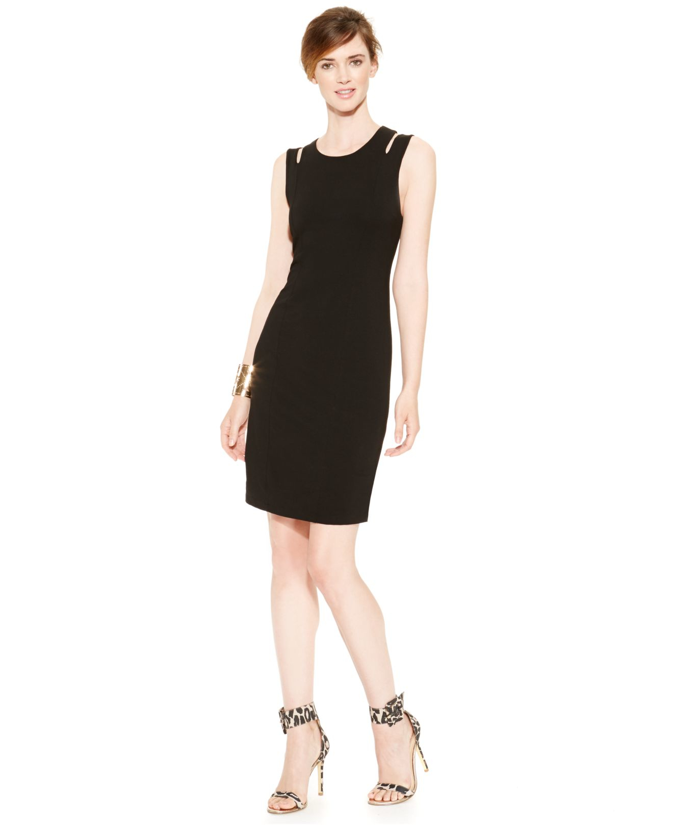 Lyst Vince Camuto Shoulder Cutout Sleeveless Dress In Black