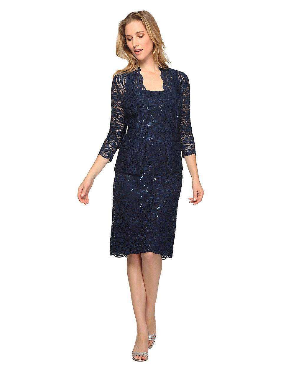 Alex Evenings Plus Sequined Lace Jacket And Dress Set in Blue (Navy) | Lyst