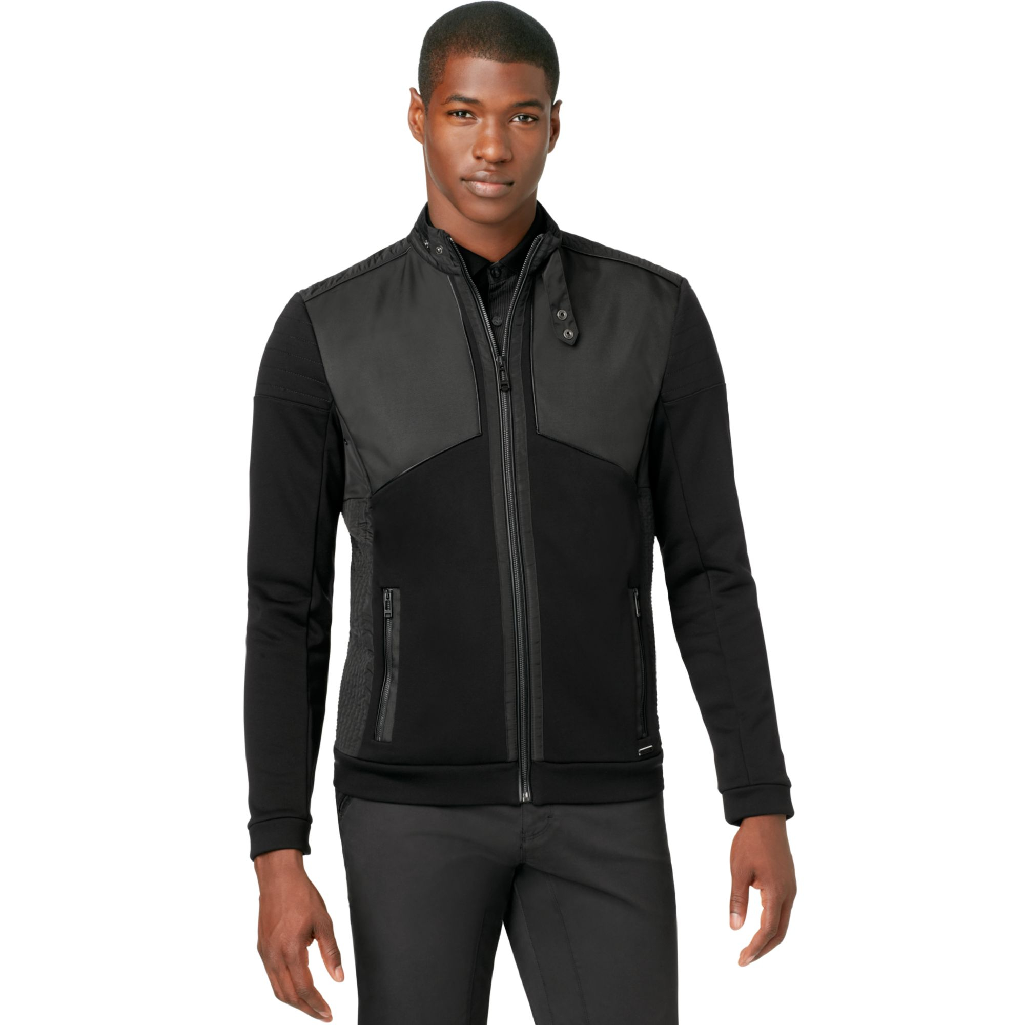 Calvin Klein Textured Blocked Zip Up Jacket In Black For Men Lyst