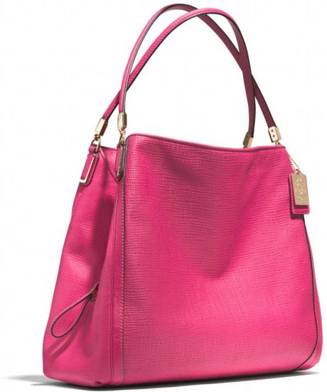 Coach Madison Small Phoebe Shoulder Bag In Embossed Leather in Pink (LI/PINK RUBY) | Lyst