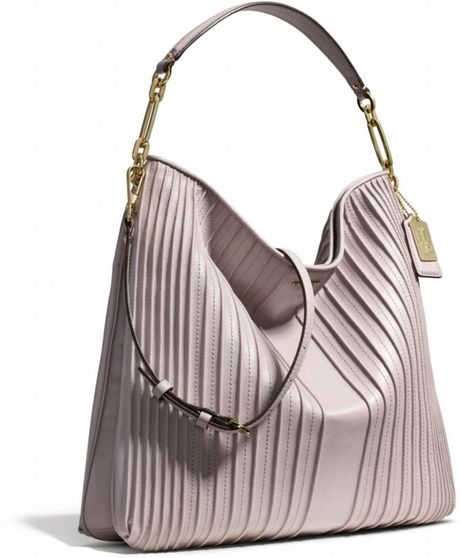 Coach Madison Hobo in Pintuck Leather in Gray (LIGHT GOLDGREY BIRCH ...