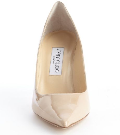 Jimmy Choo Patent Leather Agnes Pointed Toe Pumps In Beige Nude Lyst