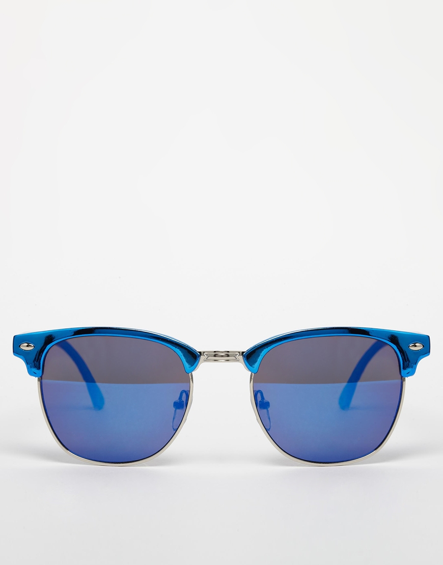 Asos Mirror Clubmaster Sunglasses in Blue for Men Lyst