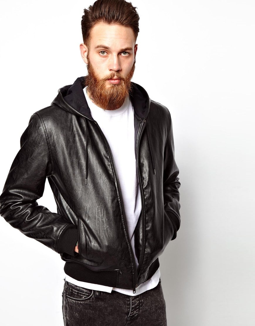 Asos Faux Leather Jacket with Hood in Black for Men | Lyst
