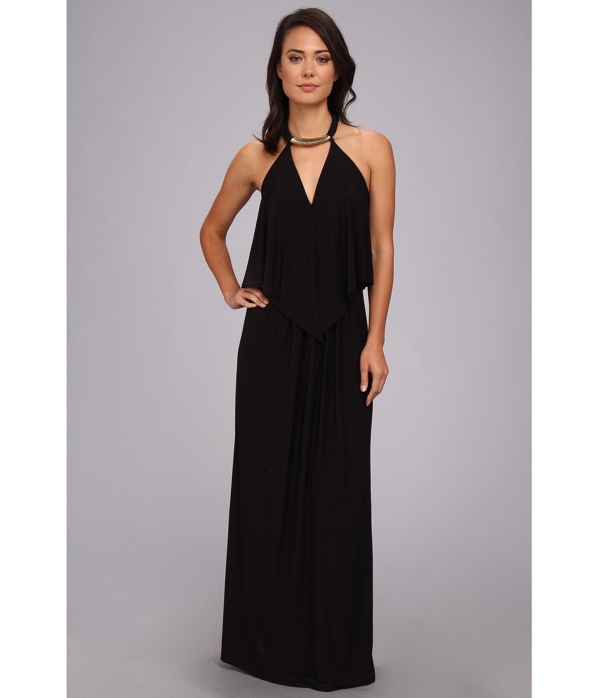 bags Convertible Maxi Dress W Blackgold Neck Piece in Black