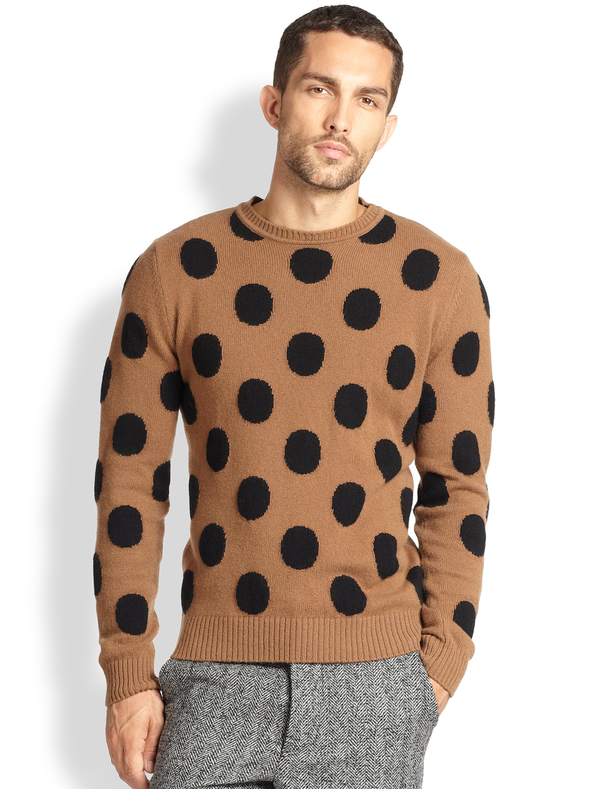 Ami Polka Dot Wool Sweater In Black For Men Camel Black Lyst